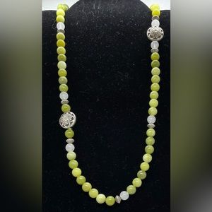 Green and white Jade Half Mala